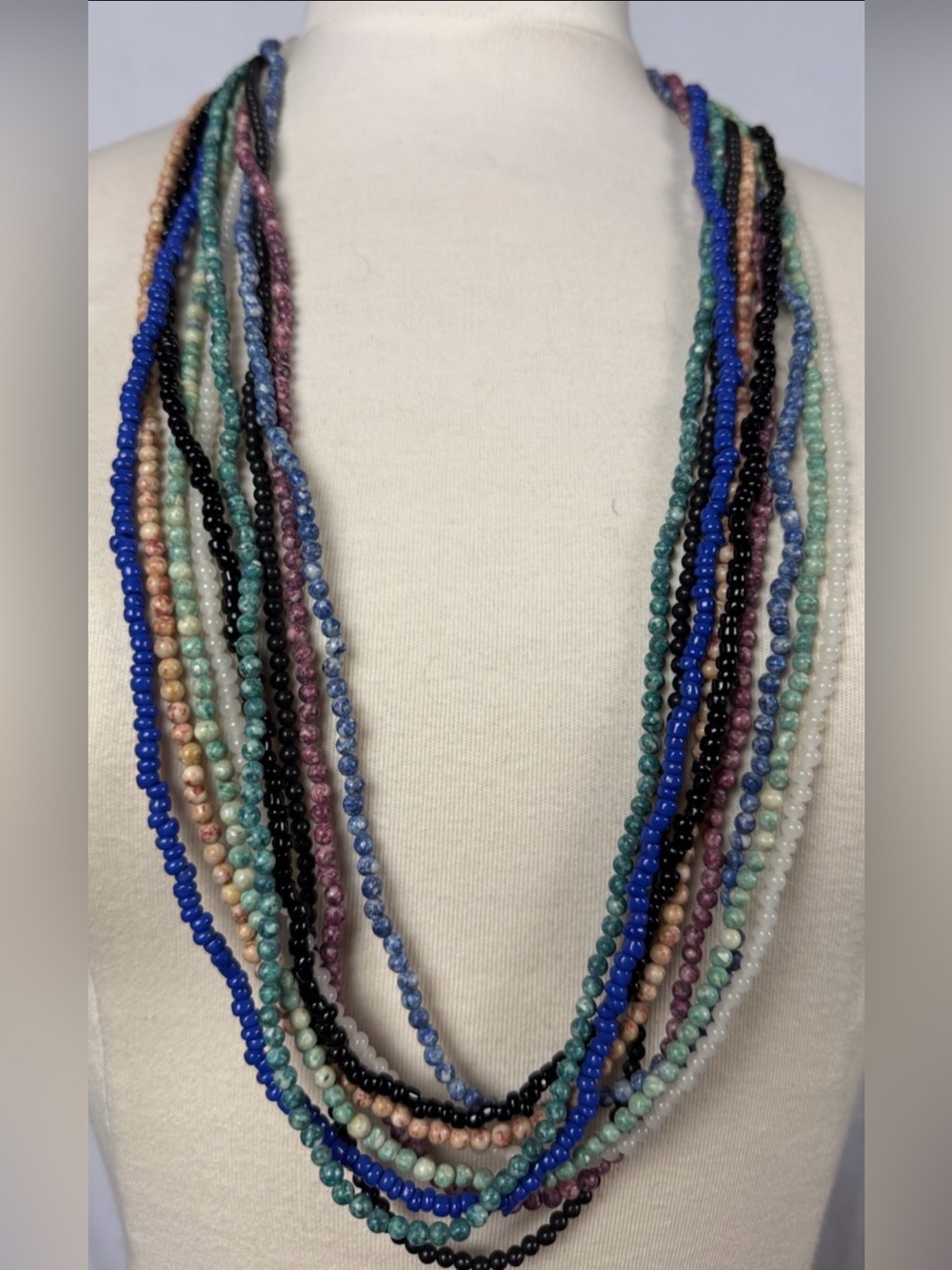 Gemstone Bead Necklace Set of 9 Mixed Earthy & Teal Tones Statement